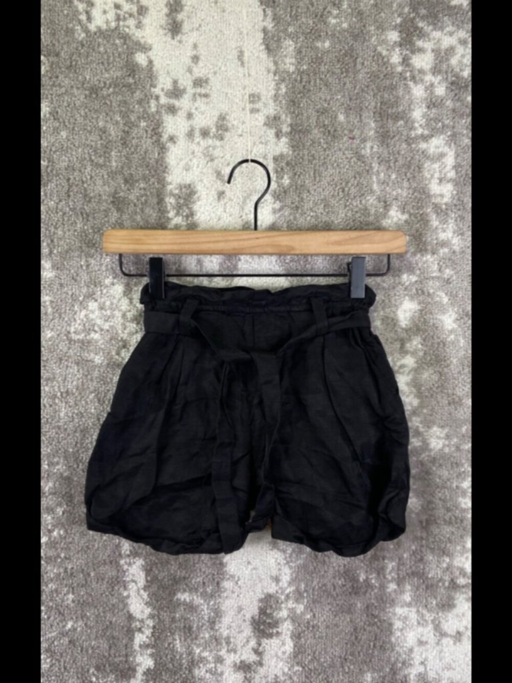 Anine Bing Shorts XS / S Womens Black Micro Linen Ruffled Tie Up Waist 3" Inseam